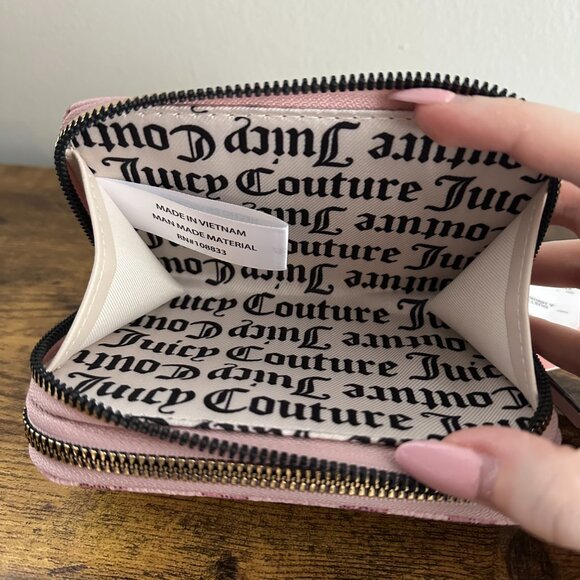 New Juicy Couture Juicy Forever Heart Monogram Pink Blush Double Zip Wallet - Picture 4 of 4
